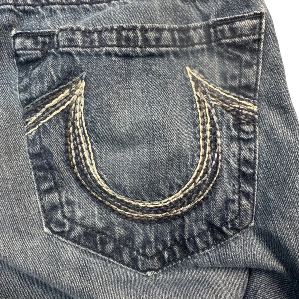 True Religion Ricky Straight Jeans Men 34 Blue Medium Wash Made in USA Horseshoe